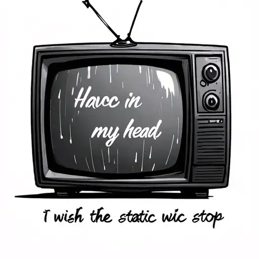 tv with static that says "havoc in my head, I wish the static would stop" over it tattoo design idea