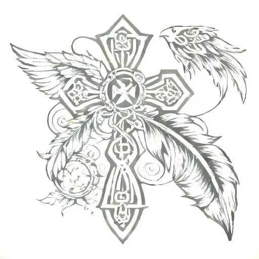 cross, infinity symbol and angel feather feather feather tattoo design idea