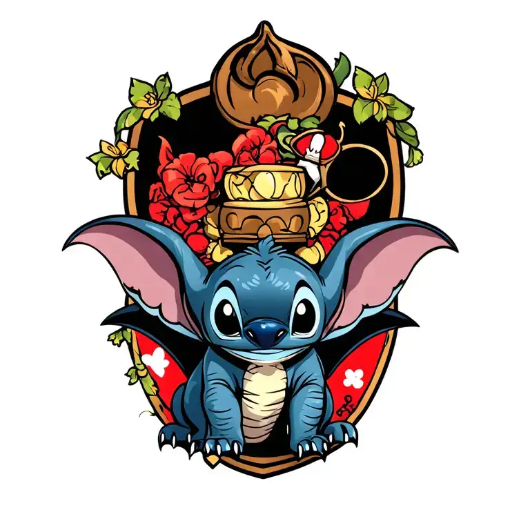Stich with Toothless and Dumbo tattoo design idea