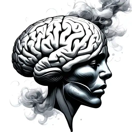 brain covered in smoke and clouds tattoo design idea