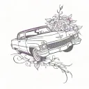 purple cadillac coupe deville with flowers tattoo design idea