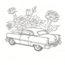 purple cadillac coupe deville with flowers tattoo design idea