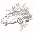 purple cadillac coupe deville with flowers tattoo design idea