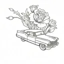 purple cadillac coupe deville with flowers tattoo design idea