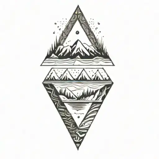 mountains ocean geometric style inside triangles tattoo design idea