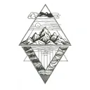 mountains ocean geometric style inside triangles tattoo design idea