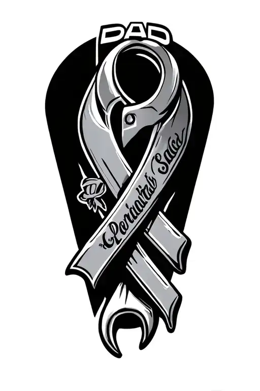 wrench twisted into cancer ribbon with dad memorial tattoo design idea