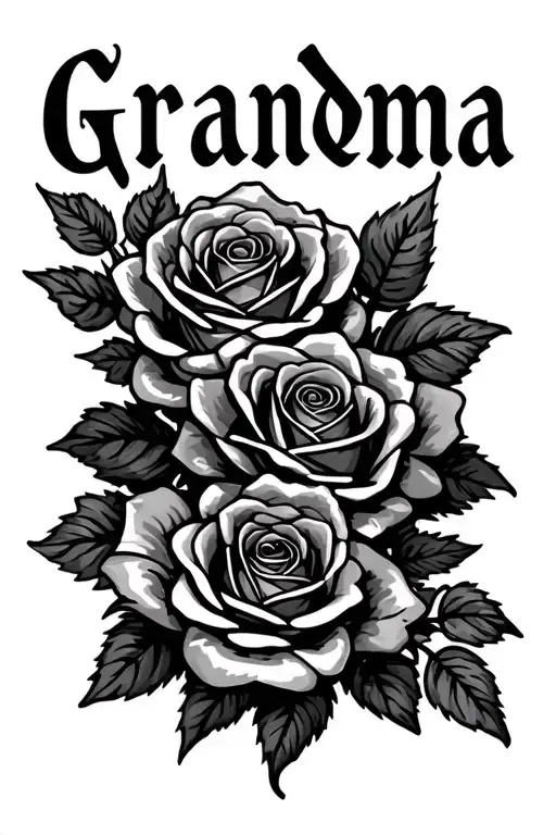 "Grandma " "Grandma " rip ribbon roses tattoo design idea