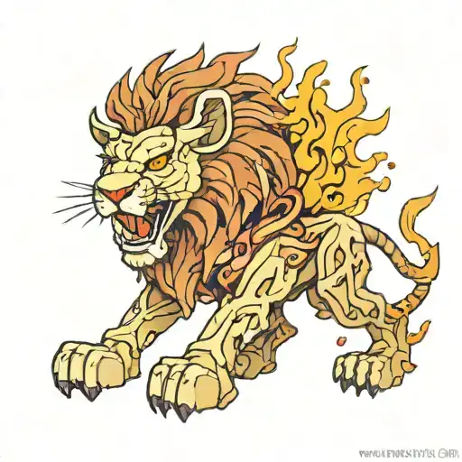 A futuristic lion with fire 3D tattoo design idea