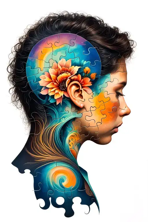 last peace of the puzzle from a back of the head profile holding tattoo design idea