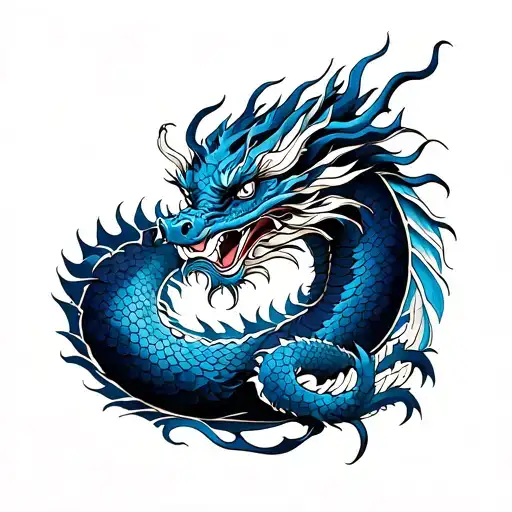 black and dark blue tattoo of dragon and add lot of patterns tattoo design idea