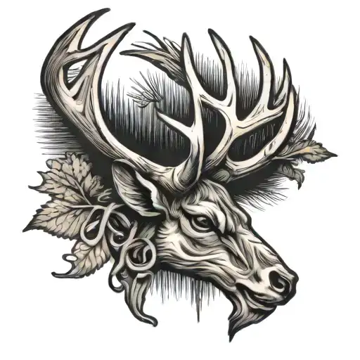 whitetail deer antler tattoo design idea