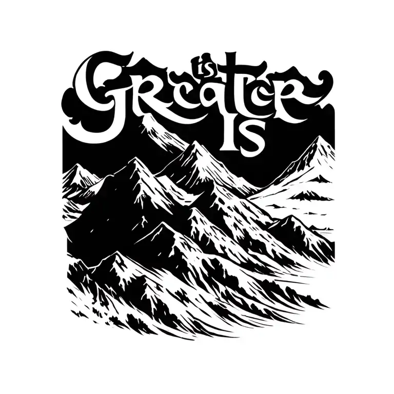"greater is He" Mountains tattoo design idea