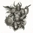god warrior surrounded tattoo design idea