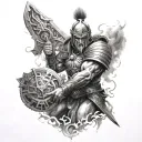 god warrior surrounded tattoo design idea
