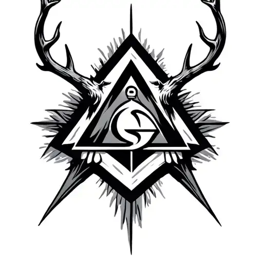 A long arrow on a man's forearm in the form of an Illuminati arrow that has two delicate deer horns at the end instead o tattoo design idea