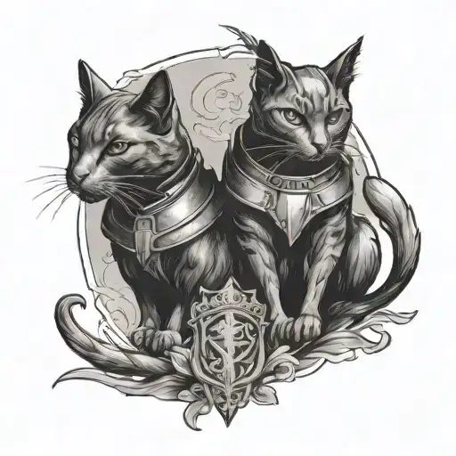 two black cats as knights tattoo design idea