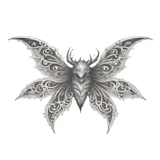 seraphim, 6 bat wings, centre eye, dark tattoo design idea