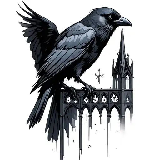 Gothic architecture with crow tattoo design idea