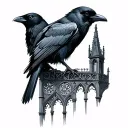 Gothic architecture with crow tattoo design idea