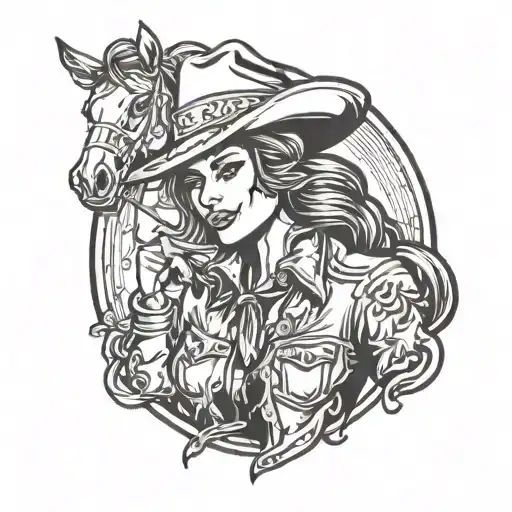 old school cowgirl wearing a cowboy hat tattoo design idea