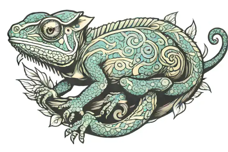 Chameleon sitting tattoo design idea