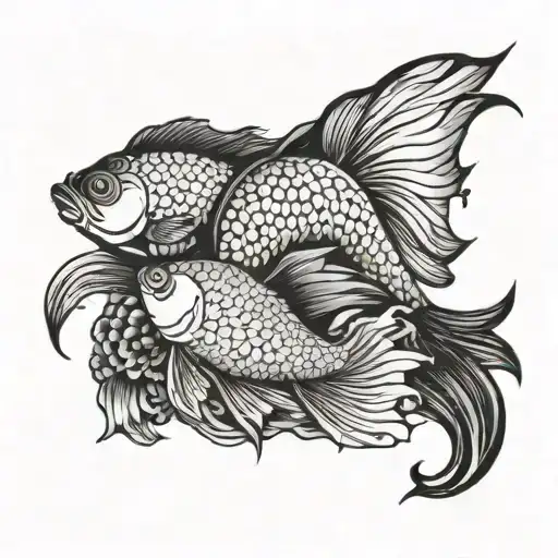 yin yang beta fish swimming under shadow tattoo design idea