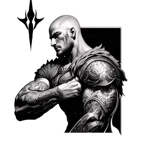 Inner left bicep placement (will fit the natural flow of the arm muscle, slightly vertical in shape).Warrior: Bald, sh tattoo design idea