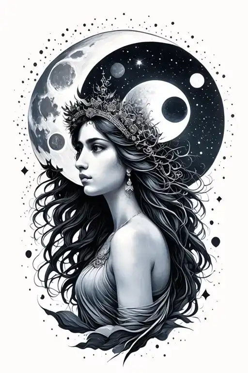 luna goddess celestial moon phases Taurus tattoo design idea