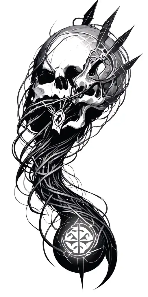 Magic symbols and cyberpunk wires tattoo design idea