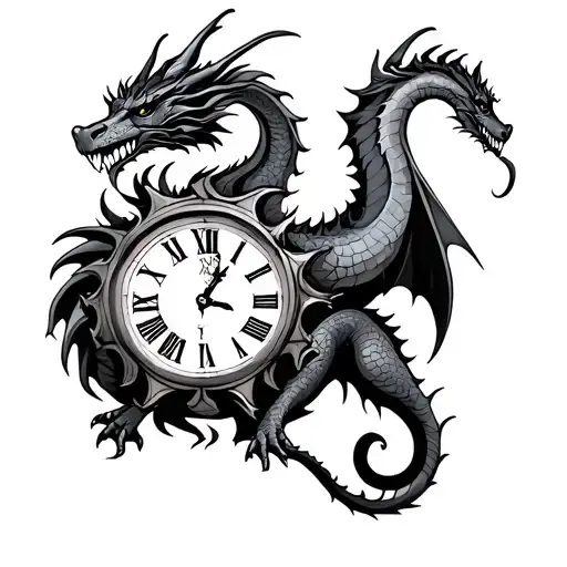 dragon and clock tattoo design idea