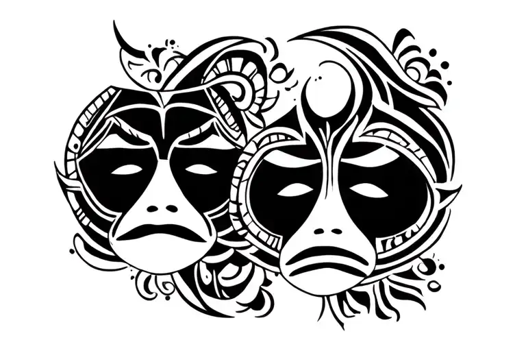 Happy and Sad mask tattoo design idea
