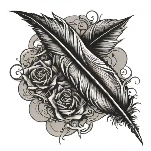 feather pen transforming love poet tattoo design idea