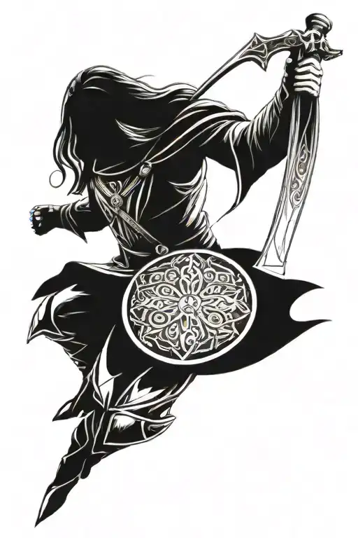Lord of the rings high elven warrior with shield and sword  tattoo design idea