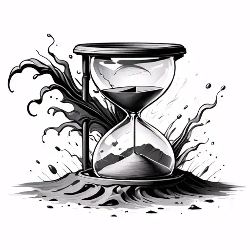 hourglass broken at the bottom with sand flowing out and turning i to calendar pages blowing away in the wind tattoo design idea