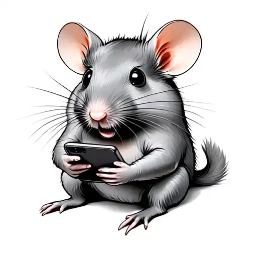 cute rat with a phone in its paws  tattoo design idea