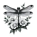 gothic style dragonfly with roses and cherry blossoms  tattoo design idea