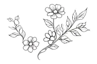 Lines, flowers and paws of a cat, minimalism • Description: a delicate and elegant sketch. • Lines: smooth, fluid lines, forming tattoo design idea