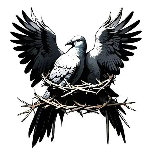 2 doves carrying crown of thorns with shading tattoo design idea