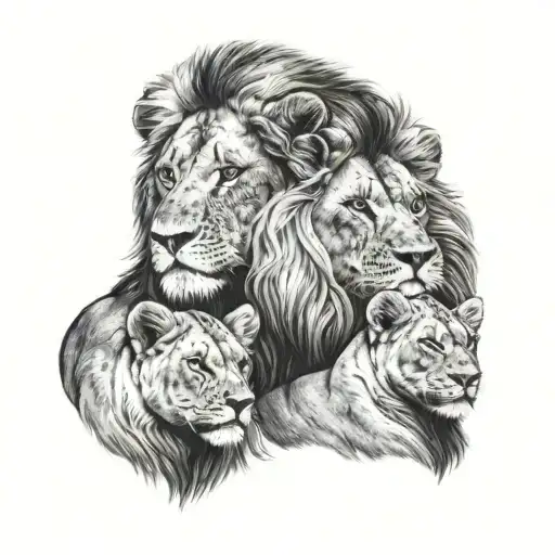 A male lion looking over his 2 male lion cubs  tattoo design idea