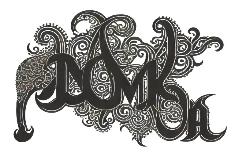 The Malayalam word 'തത്ത്വമാസി' designed in a bold, angular, Gothic-inspired custom font. The letters should have strong tattoo design idea