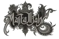 The Malayalam word 'തത്ത്വമാസി' designed in a bold, angular, Gothic-inspired custom font. The letters should have strong tattoo design idea