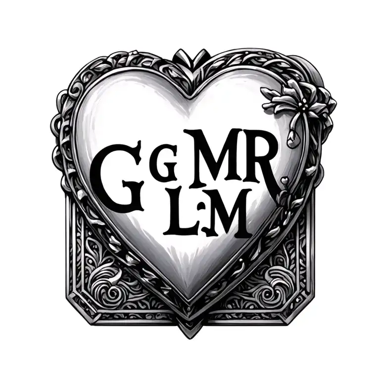 "G M R L M" heart shaped locket tattoo design idea