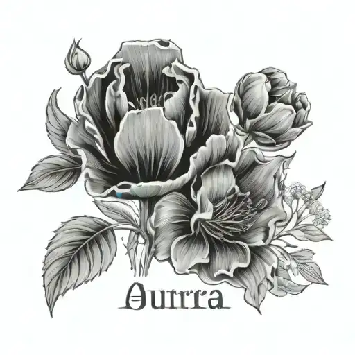birth flower june with name Aurora,  birtg flower september with name Grace, birth flower february with name Amelia  tattoo design idea
