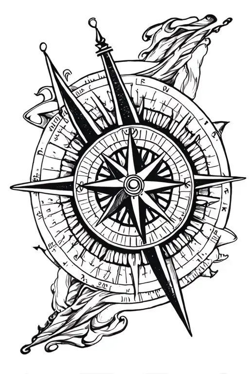 nautical compass with black stripes and strokes without patterns tattoo design idea