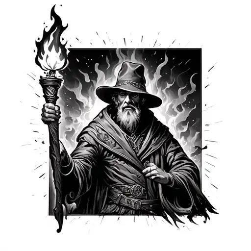 burning bridge man with torch  tattoo design idea