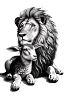 lion laying with a lamb tattoo design idea