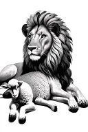 lion laying with a lamb tattoo design idea
