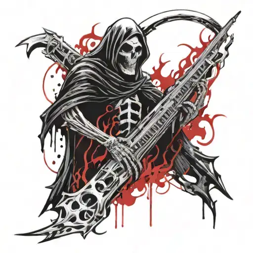 grim Reaper sickle From Flames Of A Camera tattoo design idea