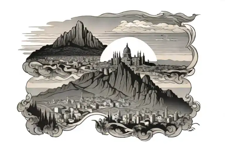 montserrat skyline and illes medes skyline overlapping eachother  tattoo design idea